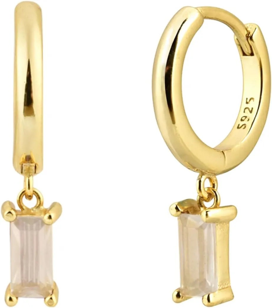 Dangle Earrings for Women, S925 Sterling Silver Huggie Earrings for Sensitive Ears, Non Tarnish Cubic Zirconia Drop Earrings, Statement/Fashion/Dainty Earrings Gift