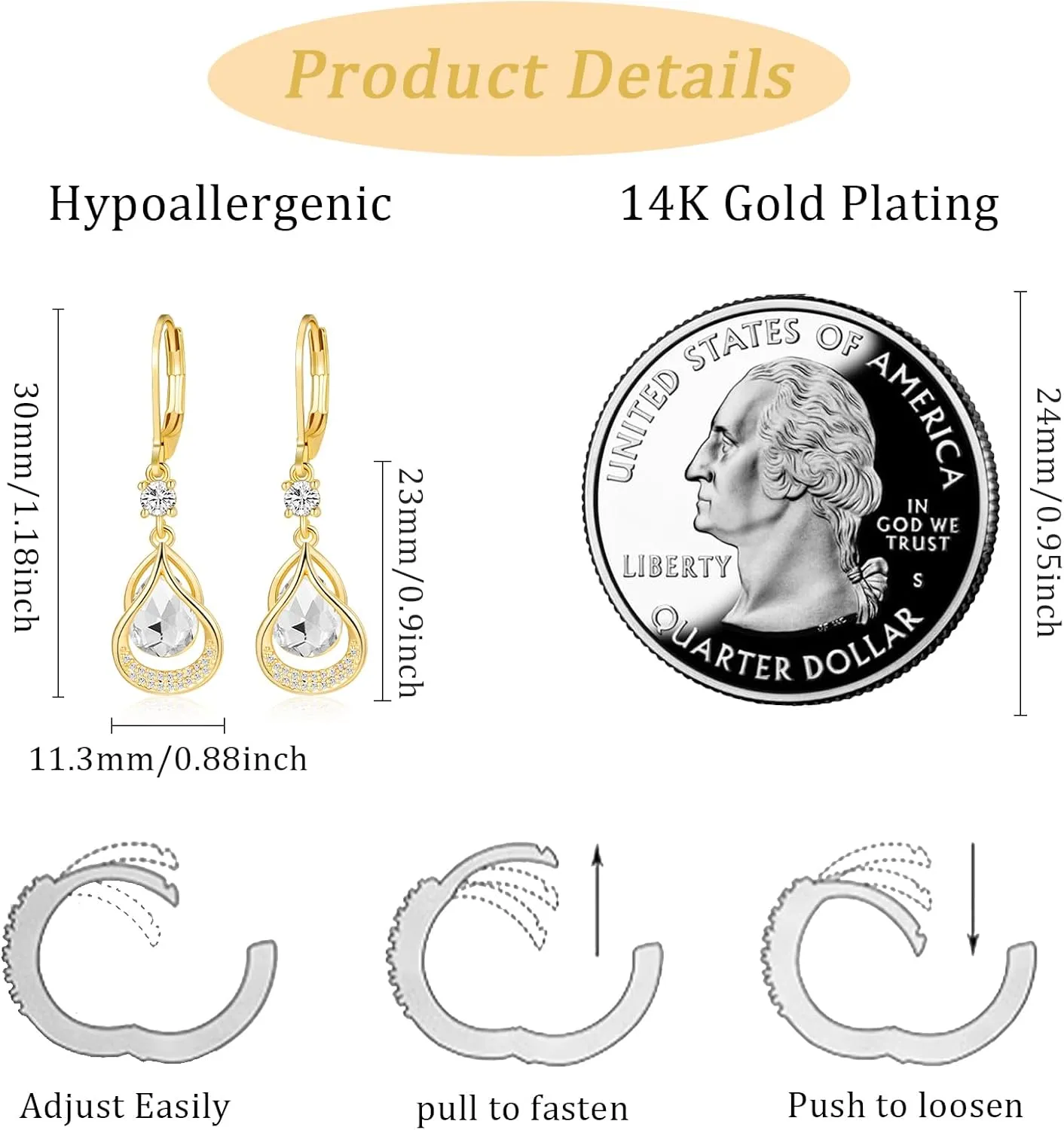 Dangle Earrings Trendy Leverback Birthstone Earrings 14K Sliver/Gold/Rose Gold Teardrop Dangle Earrings Fine Jewelry Birthday Gifts for Women