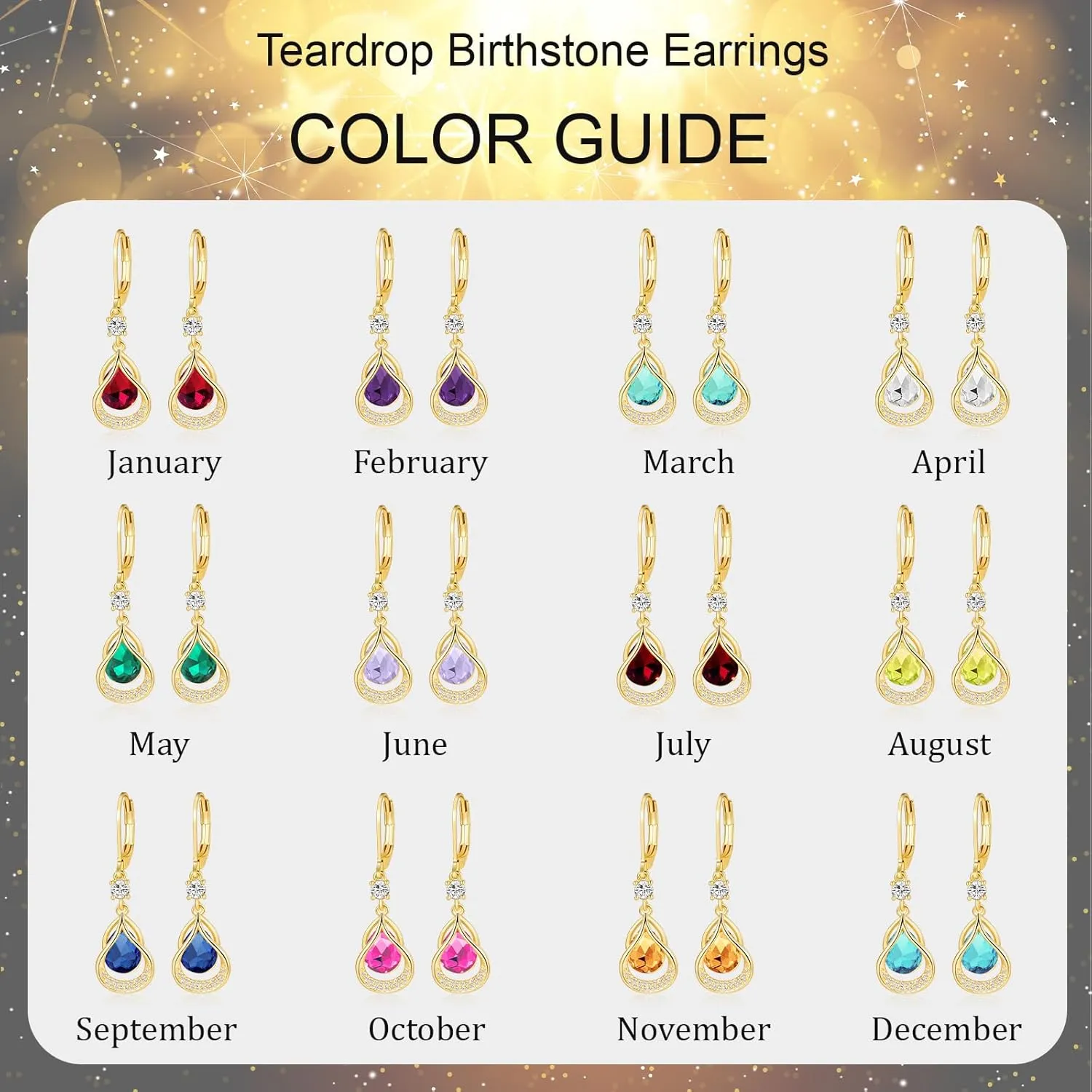 Dangle Earrings Trendy Leverback Birthstone Earrings 14K Sliver/Gold/Rose Gold Teardrop Dangle Earrings Fine Jewelry Birthday Gifts for Women