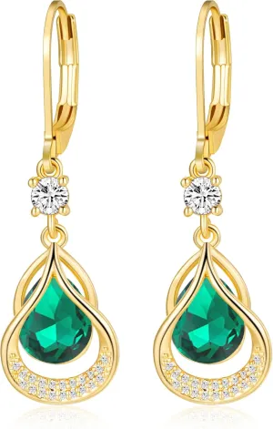 Dangle Earrings Trendy Leverback Birthstone Earrings 14K Sliver/Gold/Rose Gold Teardrop Dangle Earrings Fine Jewelry Birthday Gifts for Women