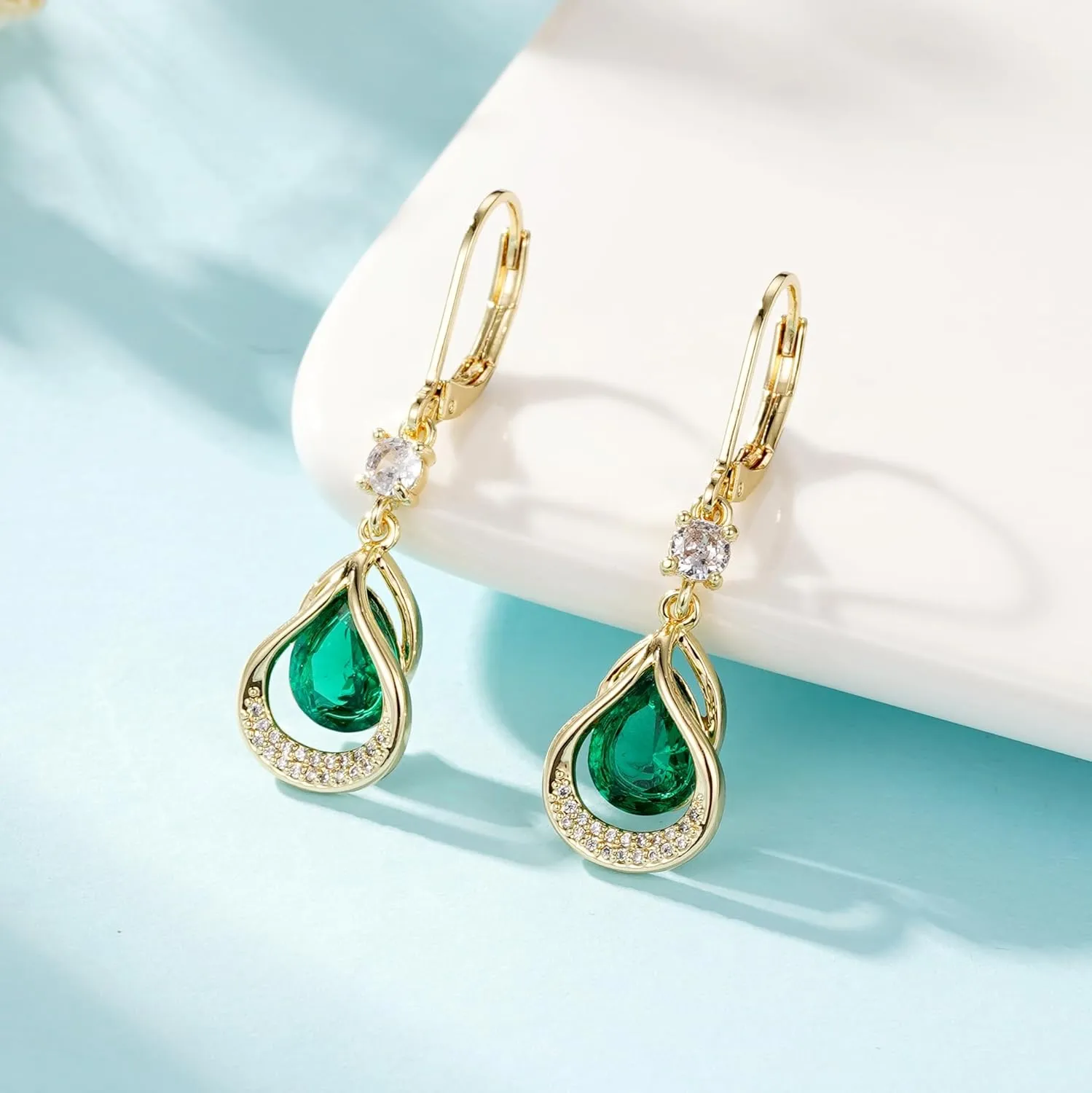 Dangle Earrings Trendy Leverback Birthstone Earrings 14K Sliver/Gold/Rose Gold Teardrop Dangle Earrings Fine Jewelry Birthday Gifts for Women
