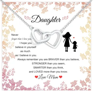 Daughter Necklace Gift from Dad Mom - 925 Sterling Silver Love Heart Pendant Necklace in Rose Gold with Message Card, Jewelry Gift from Mommy on Birthday,Graduation for Women, Teen Girls