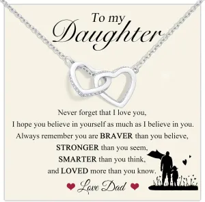 Daughter Necklace Gift from Dad Mom - 925 Sterling Silver Love Heart Pendant Necklace in Rose Gold with Message Card, Jewelry Gift from Mommy on Birthday,Graduation for Women, Teen Girls