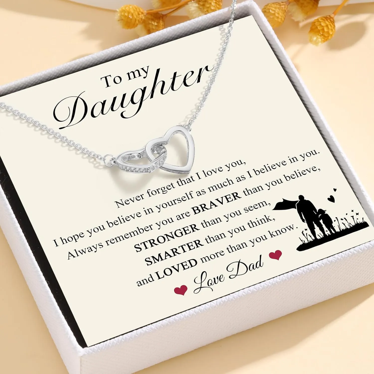 Daughter Necklace Gift from Dad Mom - 925 Sterling Silver Love Heart Pendant Necklace in Rose Gold with Message Card, Jewelry Gift from Mommy on Birthday,Graduation for Women, Teen Girls