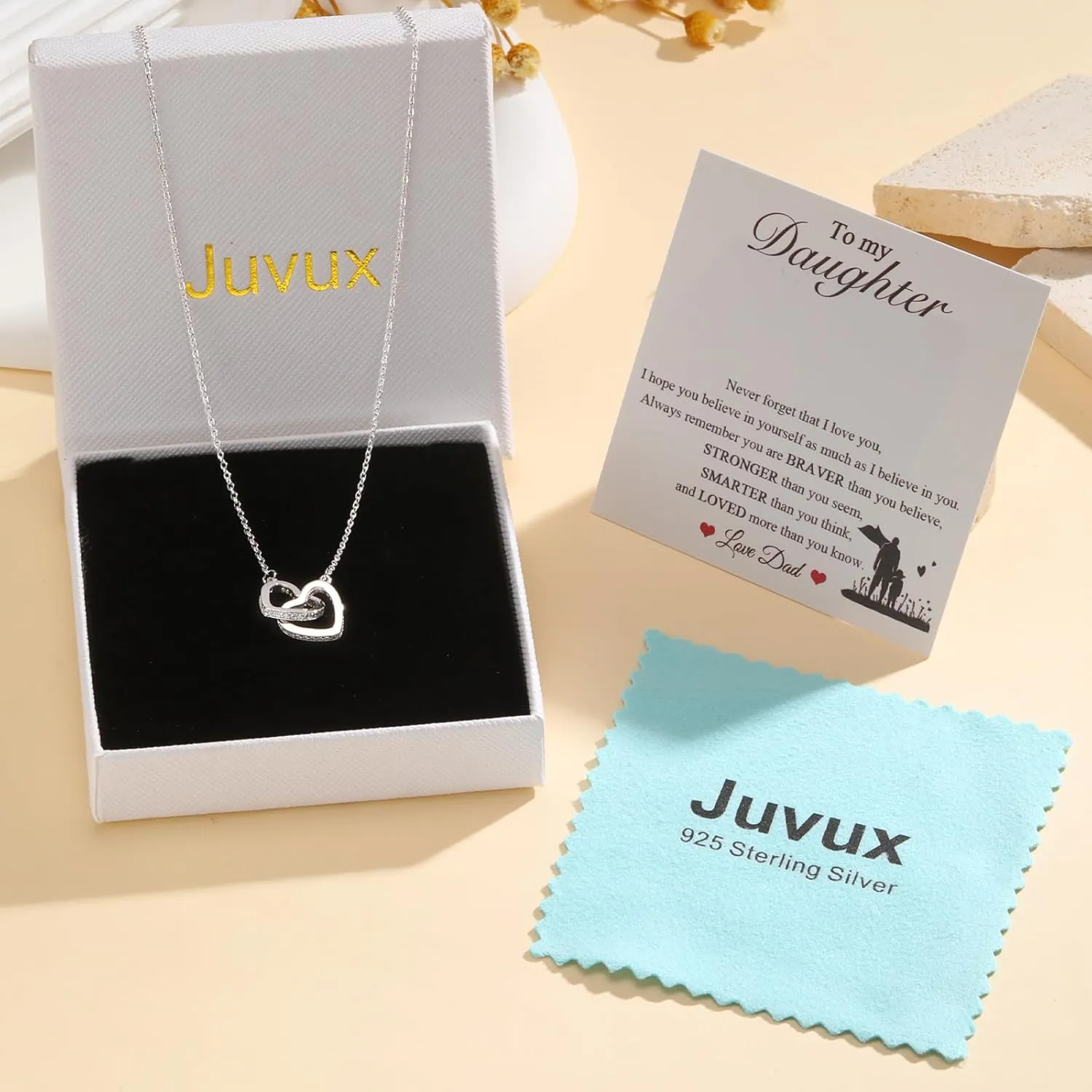 Daughter Necklace Gift from Dad Mom - 925 Sterling Silver Love Heart Pendant Necklace in Rose Gold with Message Card, Jewelry Gift from Mommy on Birthday,Graduation for Women, Teen Girls