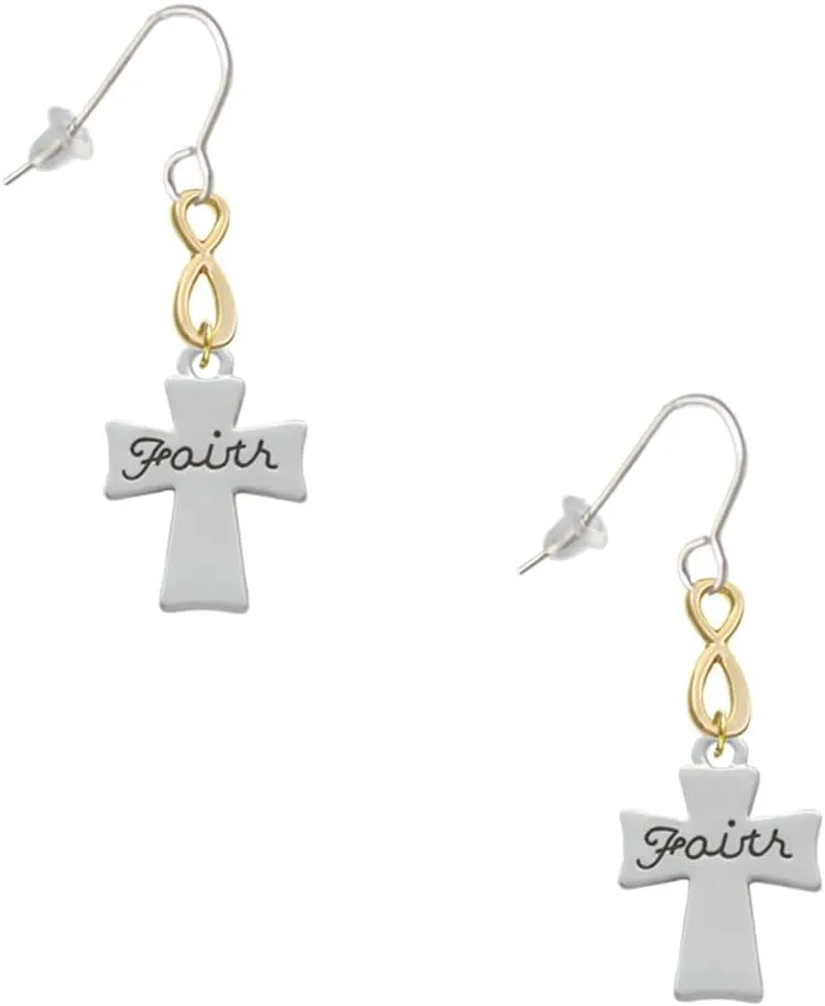 Delight Jewelry Silvertone Faith Flat Cross Gold-tone Infinity French Earrings