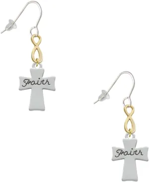 Delight Jewelry Silvertone Faith Flat Cross Gold-tone Infinity French Earrings