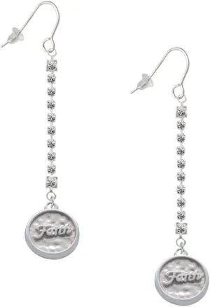 Delight Jewelry Silvertone Faith - Round Seal Silver-tone Long Sparkle Dangle French Earrings