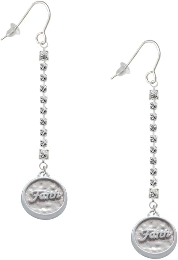 Delight Jewelry Silvertone Faith - Round Seal Silver-tone Long Sparkle Dangle French Earrings
