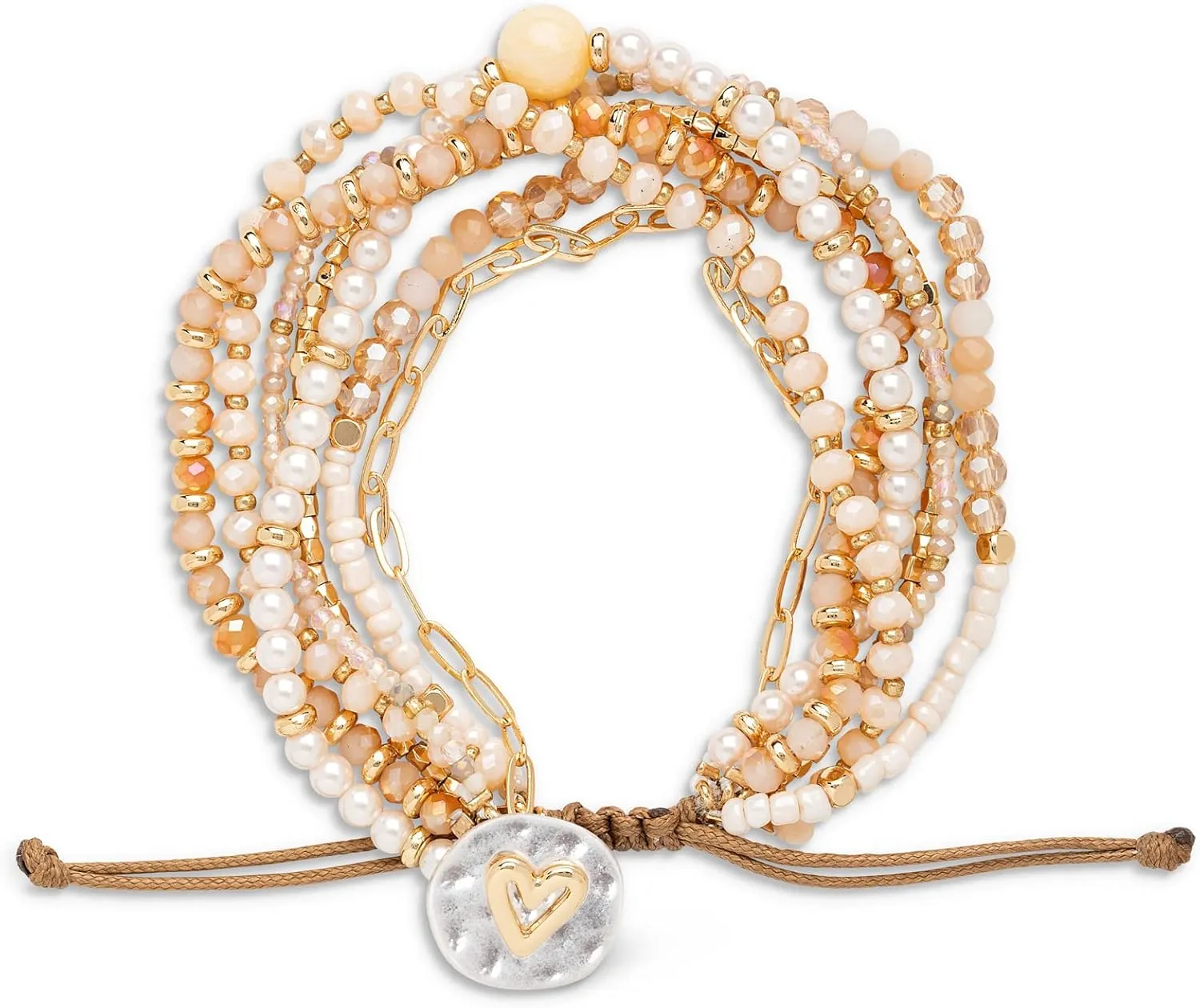 DEMDACO Beaded Love One Size Glass and Metal Charm Bracelet