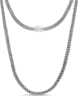 DEVATA Sterling Silver 925 Bali 5mm Dragon Bone Tulang Naga/Borobudur/Paddy Oval Chain Necklace DBT5735 BYT5735 WHT5735