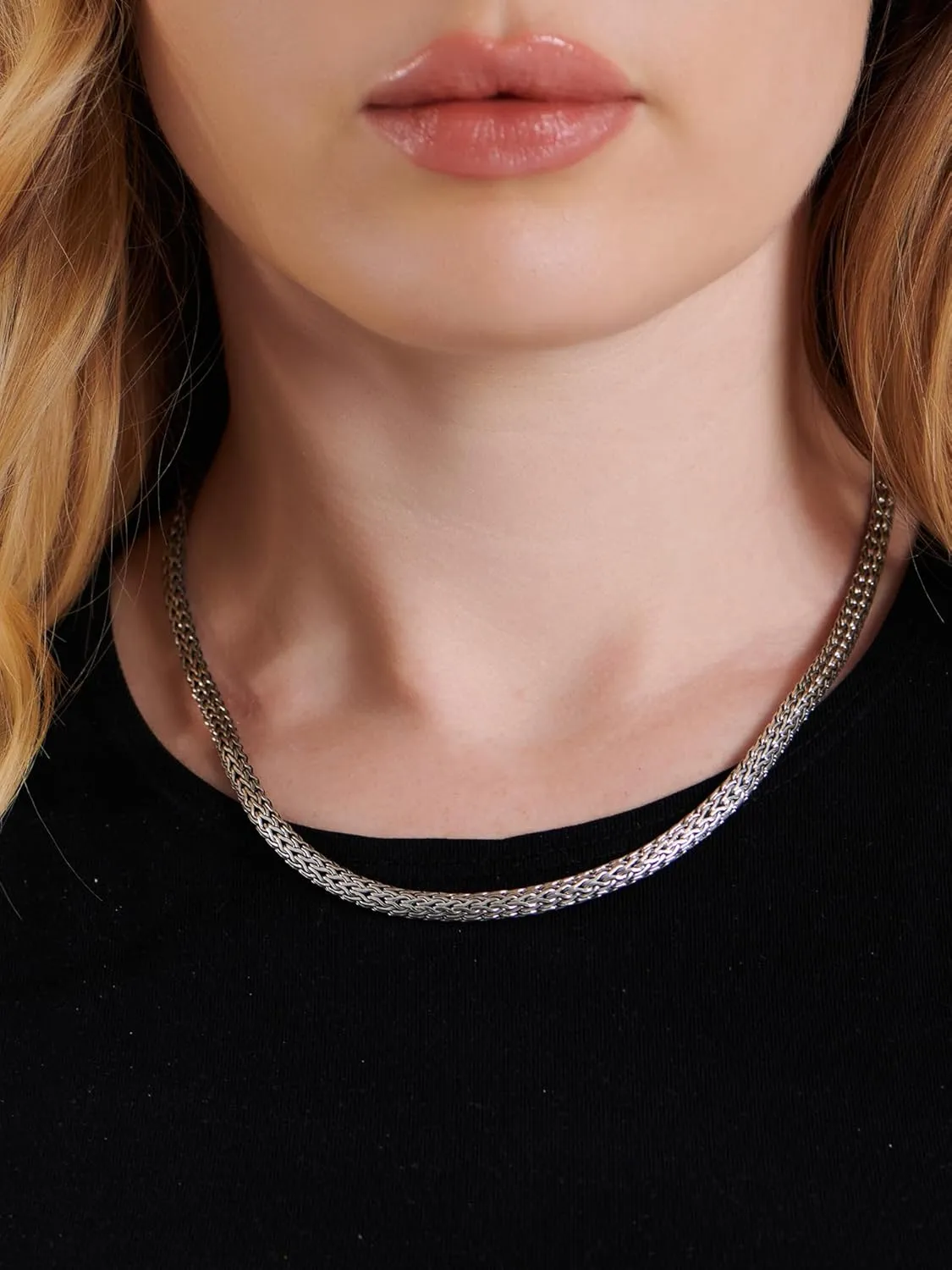 DEVATA Sterling Silver 925 Bali 5mm Dragon Bone Tulang Naga/Borobudur/Paddy Oval Chain Necklace DBT5735 BYT5735 WHT5735