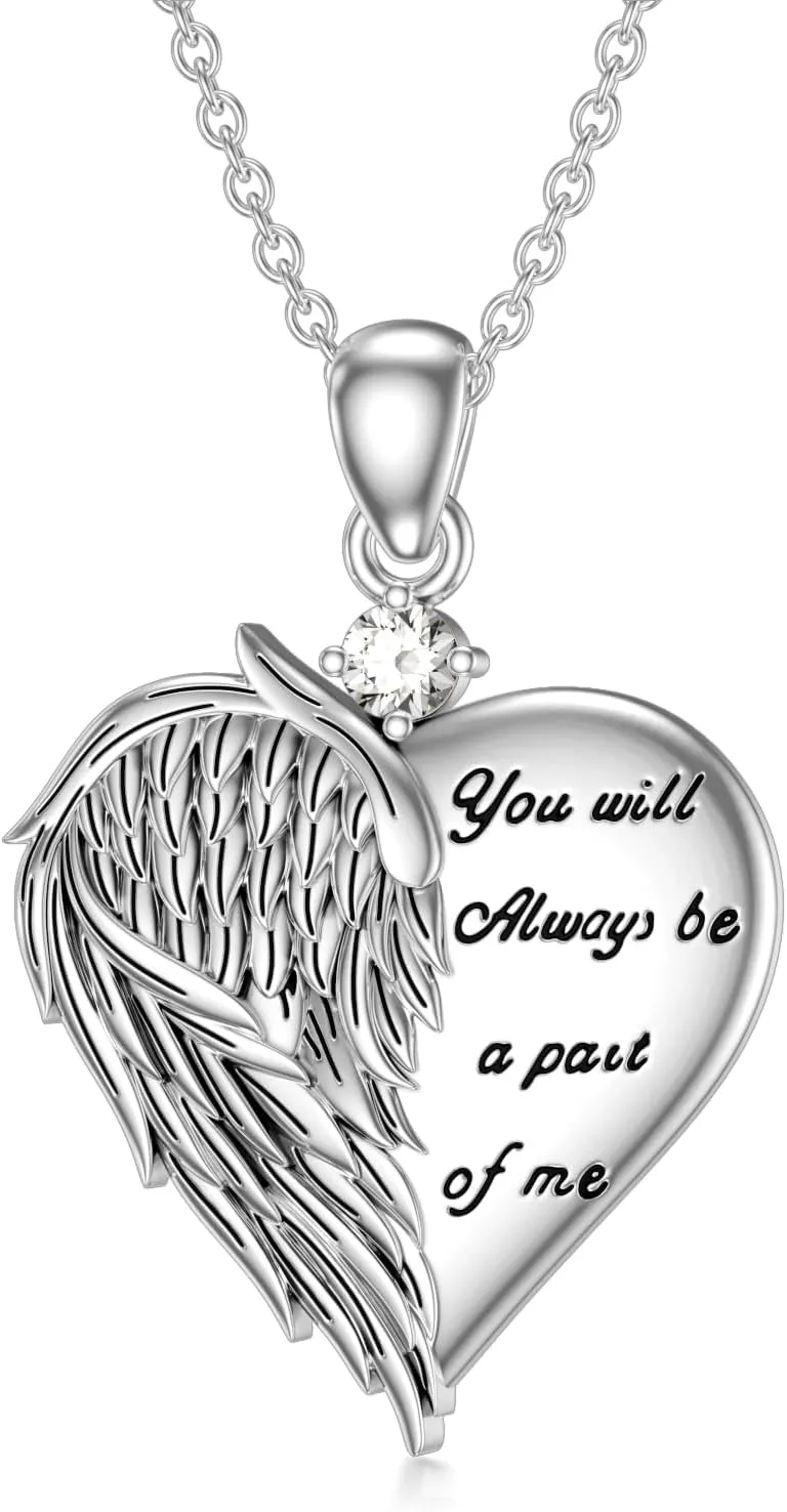 Diamond Angel Wings Necklace for Women 925 Sterling Silver Guardian Angel Wings Pendant Necklace Heart Angel Wings Necklace for Christmas Jewelry Gifts