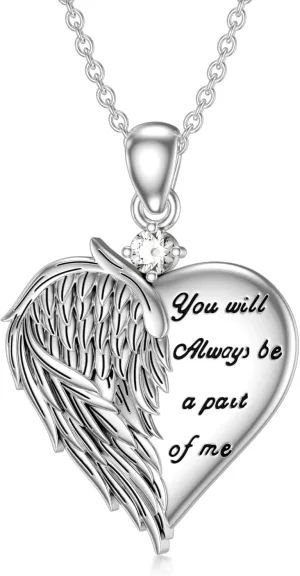 Diamond Angel Wings Necklace for Women 925 Sterling Silver Guardian Angel Wings Pendant Necklace Heart Angel Wings Necklace for Christmas Jewelry Gifts