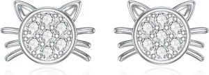 Diamond Cat Earrings for Women 925 Sterling Silver Cat Stud Earrings with Lab Grown Diamonds Jewelry Gifts for Mom Wife Girlfriend Daughter Sister Friend