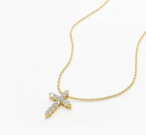 Diamond Cross Pendant Necklace for Women, Dainty 18K Gold-Plated Cubic Zirconia Necklace, Religious Jewelry, Gift for Her