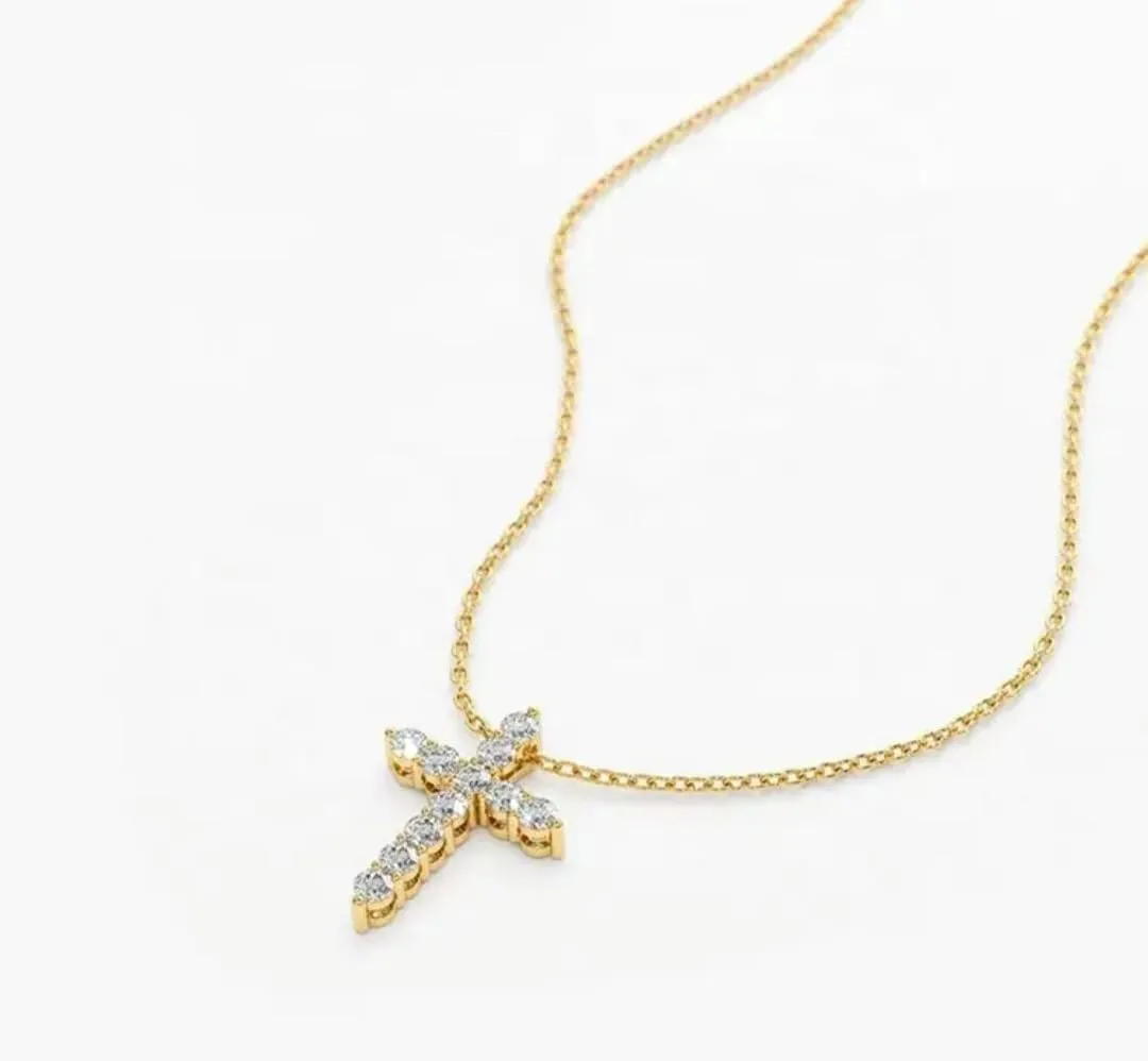 Diamond Cross Pendant Necklace for Women, Dainty 18K Gold-Plated Cubic Zirconia Necklace, Religious Jewelry, Gift for Her