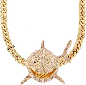 Diamond Necklace Chain, 18K Gold Plated Hip Hop Pendant with Cuban Link Width 13MM Length 19.7in(50cm), Ice Out Jewelry Gifts