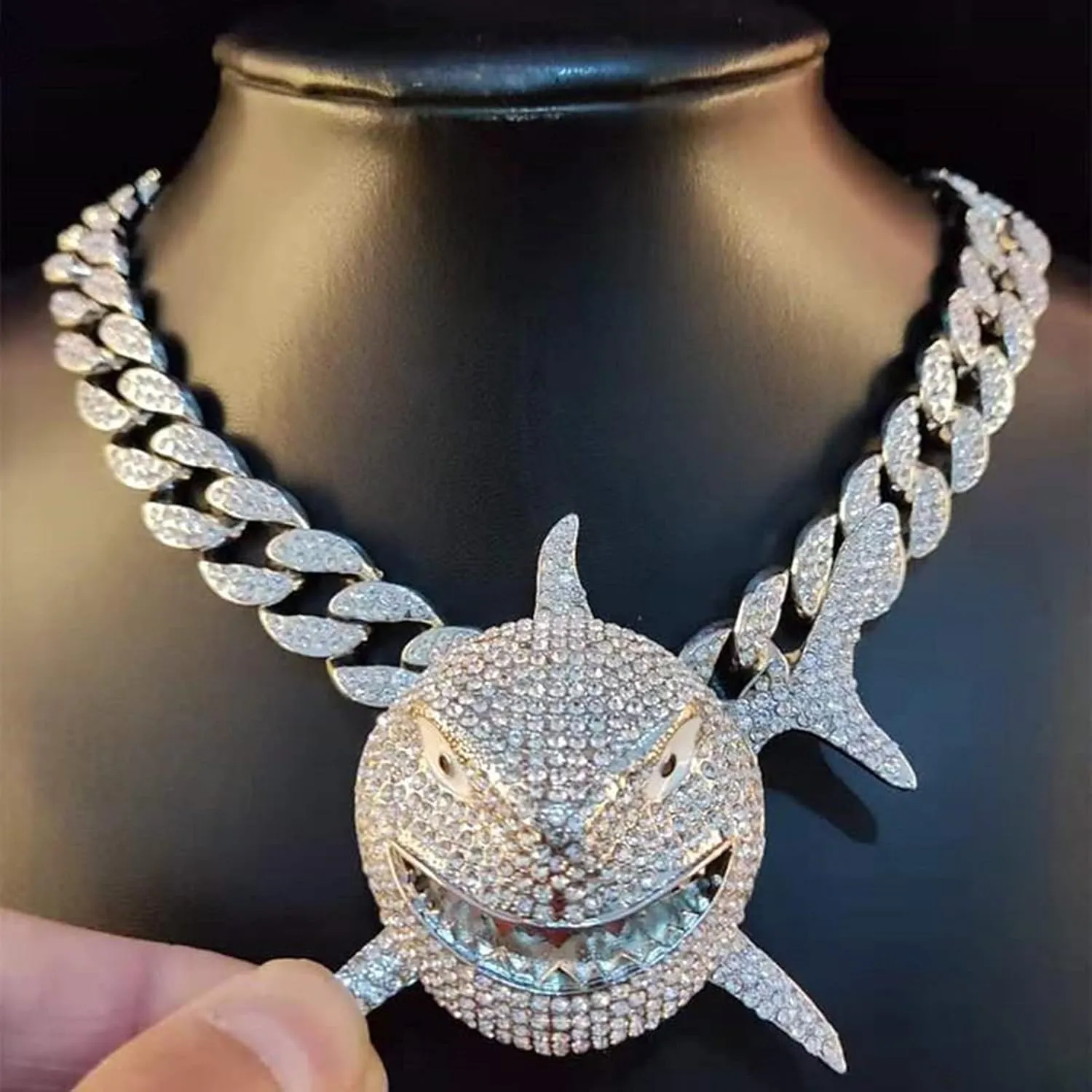 Diamond Necklace Chain, 18K Gold Plated Hip Hop Pendant with Cuban Link Width 13MM Length 19.7in(50cm), Ice Out Jewelry Gifts