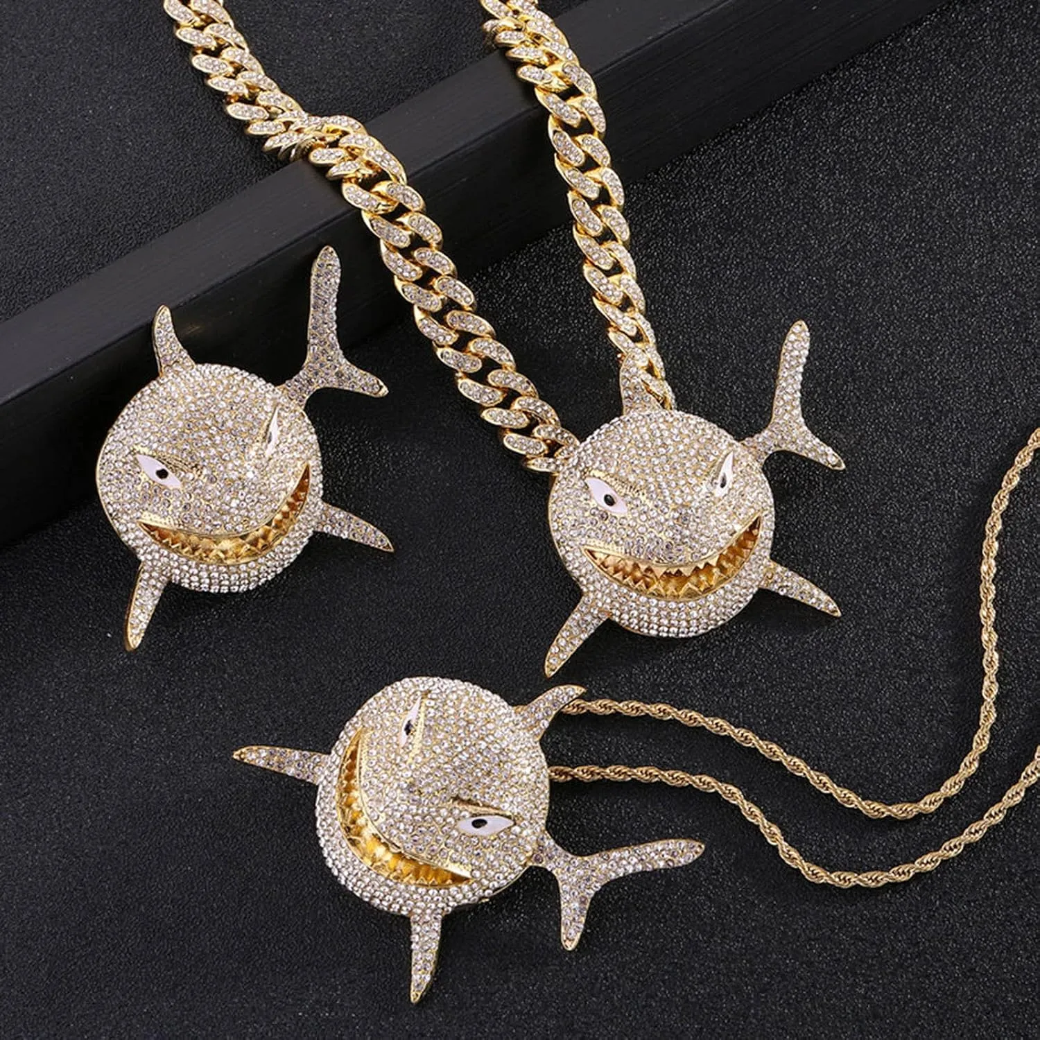 Diamond Necklace Chain, 18K Gold Plated Hip Hop Pendant with Cuban Link Width 13MM Length 19.7in(50cm), Ice Out Jewelry Gifts