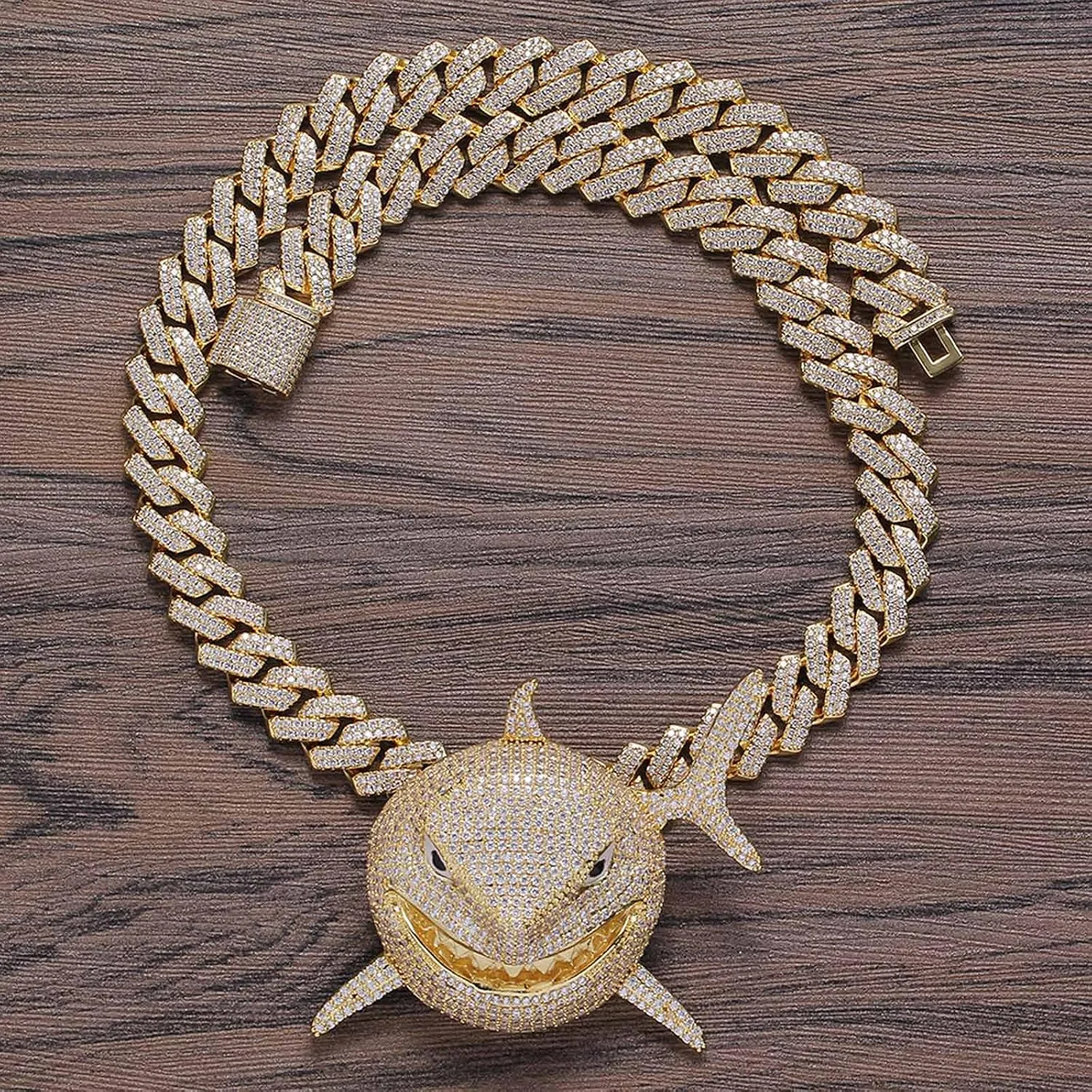 Diamond Necklace Chain, 18K Gold Plated Hip Hop Pendant with Cuban Link Width 13MM Length 19.7in(50cm), Ice Out Jewelry Gifts