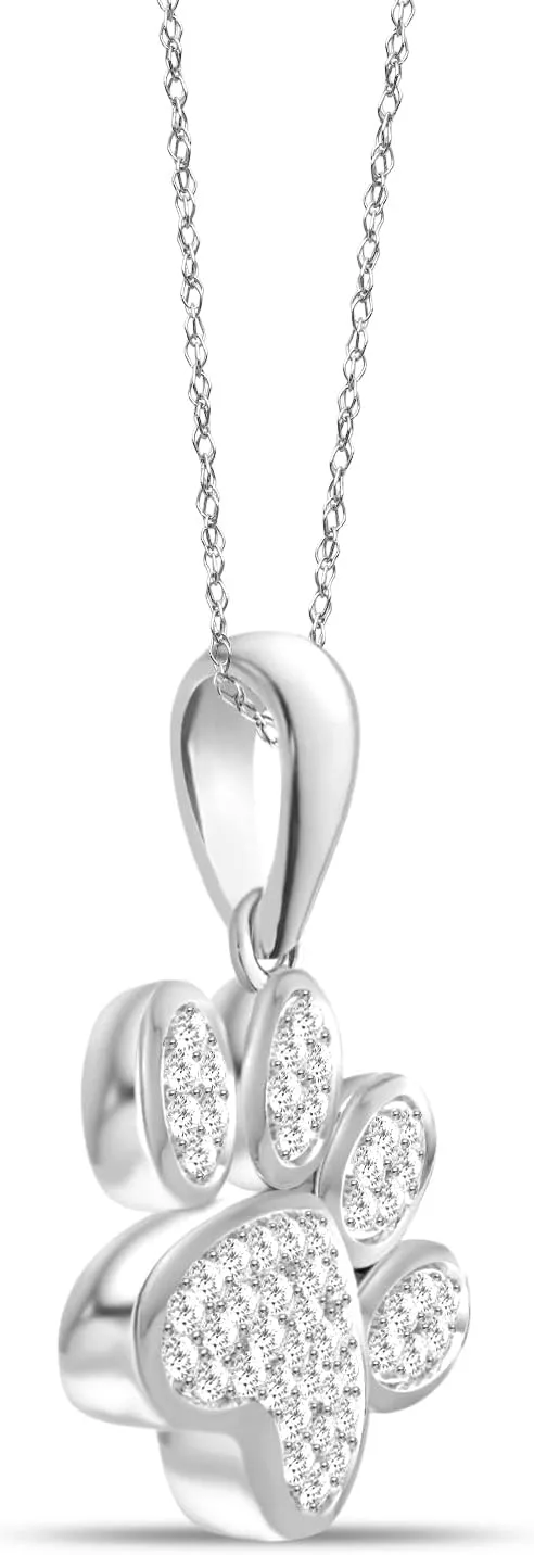 Diamond2Deal 10K Solid Gold Diamond Dog Paw Print Pendant Rope Chain Necklace 18inch (1/8Ct/ I2,H-I)