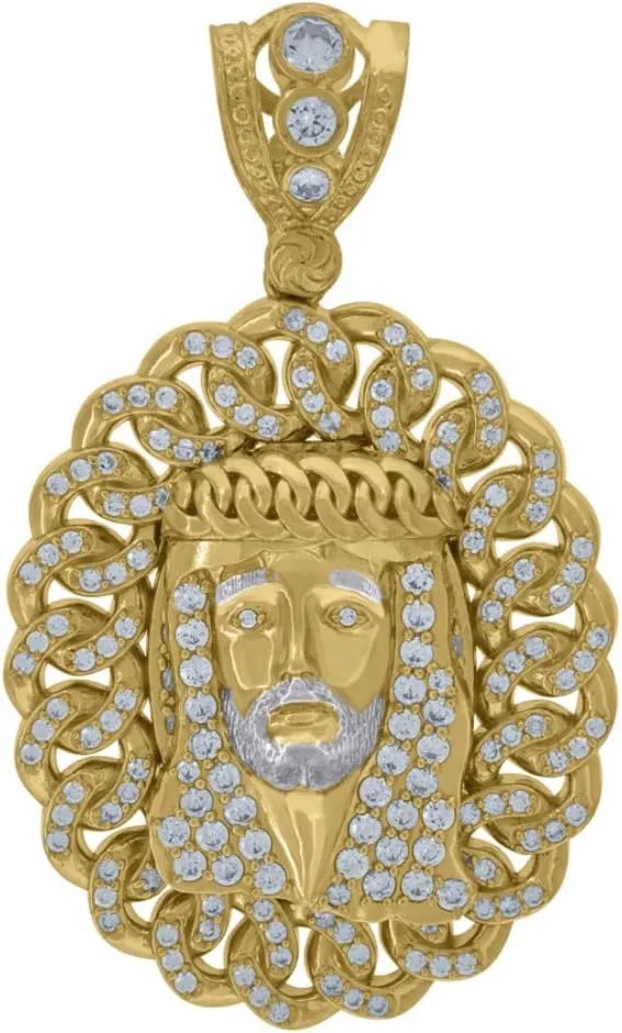 Diamond2Deal 10K Two-tone Gold Cubic-Zirconia Jesus Religious Charm Pendant