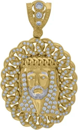 Diamond2Deal 10K Two-tone Gold Cubic-Zirconia Jesus Religious Charm Pendant