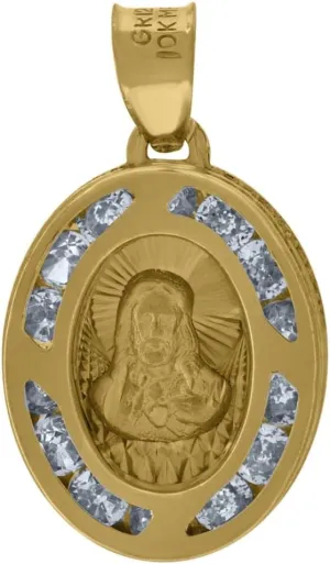 Diamond2Deal 10k Yellow Gold Cubic Zirconia Textured Sacred Heart Of Jesus Religious Charm Pendant
