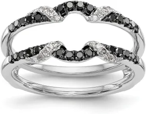 Diamond2Deal 14K White Gold Black and White Diamond Enhancer Ring Guard Wrap 0.328 cttw