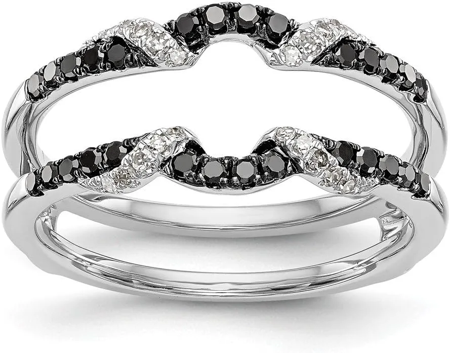 Diamond2Deal 14K White Gold Black and White Diamond Enhancer Ring Guard Wrap 0.328 cttw