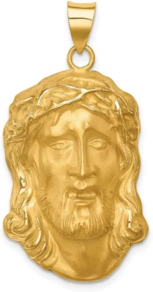 Diamond2Deal 14k Yellow Gold Hollow Satin Large Jesus Medal Pendant