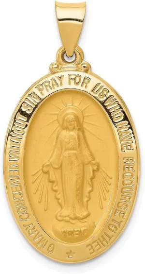 Diamond2Deal 14k Yellow Gold Polished and Satin Miraculous Medal Pendant (L- 34.5 mm W- 18 mm)