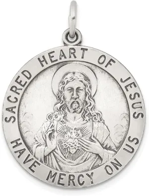 Diamond2Deal 925 Sterling Silver Sacred Heart of Jesus Medal Pendant (L- 33 mm W- 25 mm)