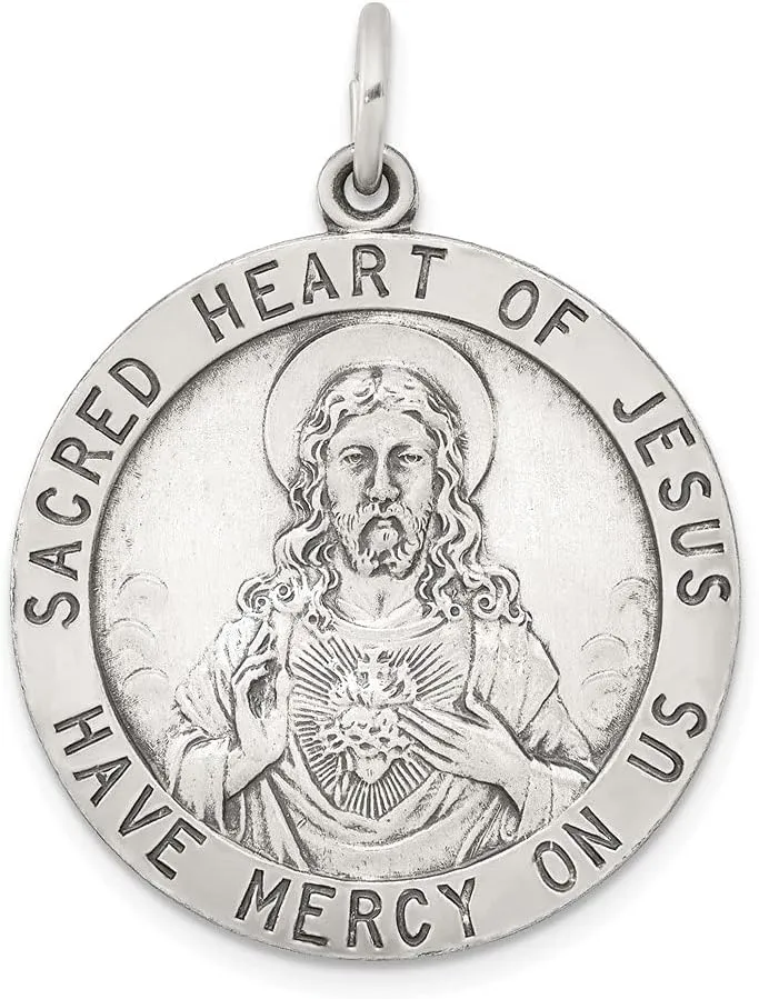 Diamond2Deal 925 Sterling Silver Sacred Heart of Jesus Medal Pendant (L- 33 mm W- 25 mm)