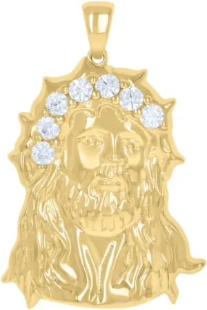 Diamond2Deal 925 Sterling Silver Yellow-Tone Cubic Zirconia Jesus Religious Charm Pendant