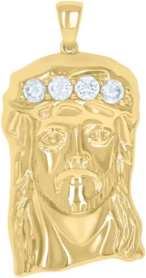Diamond2Deal 925 Sterling Silver Yellow-Tone Cubic Zirconia Jesus Religious Charm Pendant