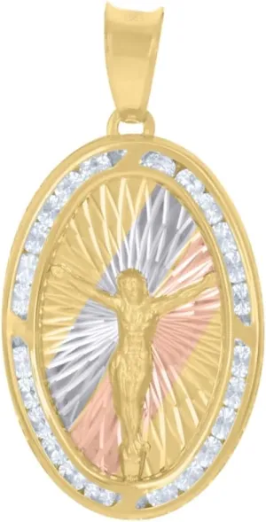 Diamond2Deal Mothers Day Gifts 10k Tri-Color Gold Cubic Zirconia Crucifix Jesus Religious Charm Pendant for Mom