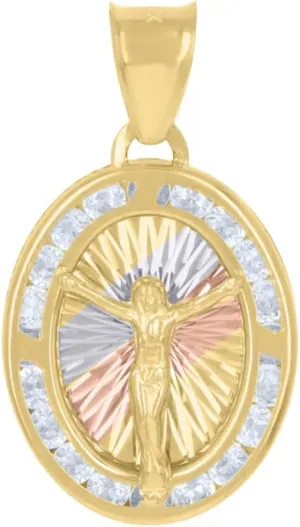 Diamond2Deal Mothers Day Gifts 10k Tri-Color Gold Cubic Zirconia Crucifix Jesus Religious Charm Pendant for Mom