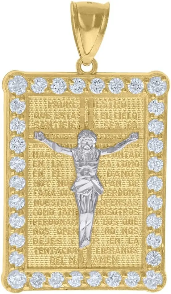 Diamond2Deal Mothers Day Gifts 10k Two-Tone Gold Cubic-Zirconia Jesus Medal Pendant for Momlion Lord's Prayer Religious Charm Pendant for Mom
