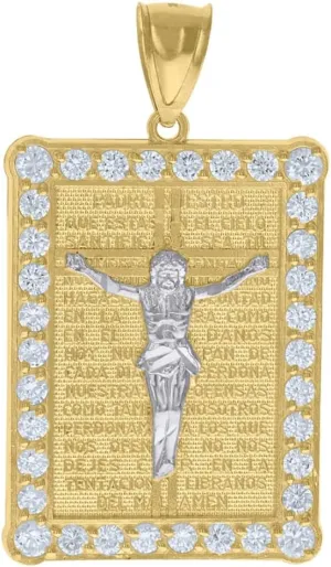 Diamond2Deal Mothers Day Gifts 10k Two-Tone Gold Cubic-Zirconia Jesus Medal Pendant for Momlion Lord's Prayer Religious Charm Pendant for Mom