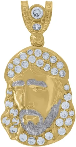 Diamond2Deal Mothers Day Gifts 10K Two-Tone Gold Cubic Zirconia Jesus Religious Charm Pendant for Mom