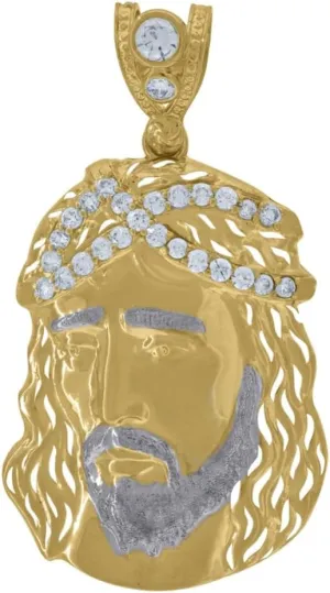 Diamond2Deal Mothers Day Gifts 10K Two-Tone Gold Cubic Zirconia Jesus Religious Charm Pendant for Mom