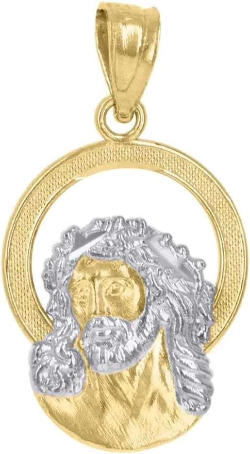 Diamond2Deal Mothers Day Gifts 10k Two-Tone Gold Textured Jesus Religious Charm Pendant for Mom