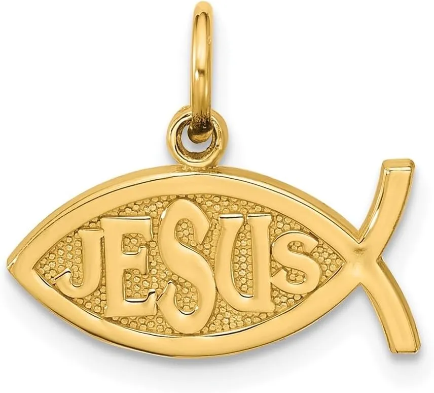 Diamond2Deal Mothers Day Gifts 10k Yellow Gold Jesus Fish Charm Pendant for Mom (L- 15 mm W- 16 mm)
