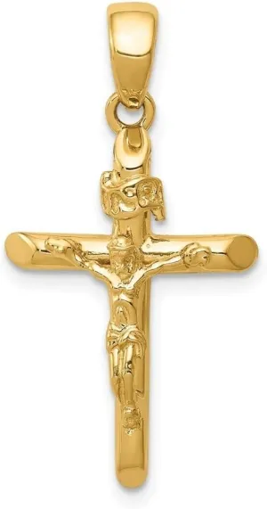Diamond2Deal Mothers Day Gifts 14k Gold Polished 2-D Crucifix with Jesus on Cross Pendant for Mom (L- 28.5 mm W- 16 mm)
