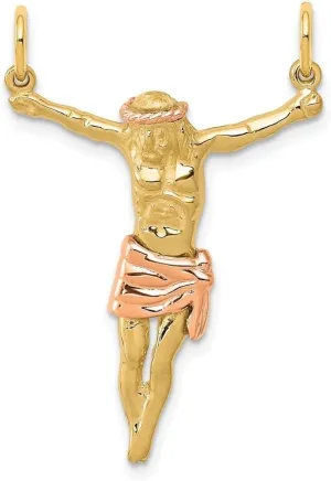 Diamond2Deal Mothers Day Gifts 14K Rose and Yellow Gold Corpus Jesus Religious Pendant for Mom