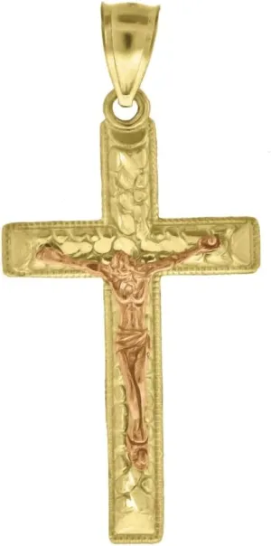 Diamond2Deal Mothers Day Gifts 14k Two-Tone Gold Diamond-Cut Nugget Religious Crucifix Cross Jesus Charm Pendant for Mom