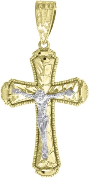 Diamond2Deal Mothers Day Gifts 14k Two-Tone Gold Diamond-Cut Nugget Religious Crucifix Cross Jesus Charm Pendant for Mom