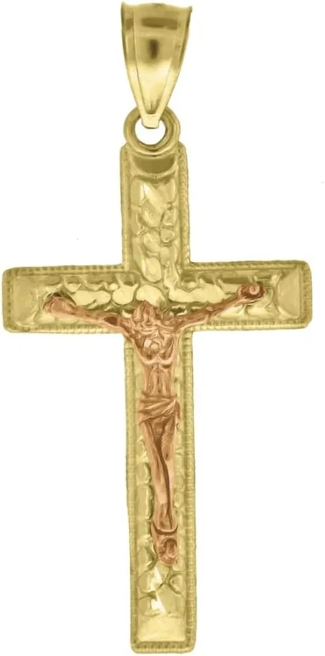 Diamond2Deal Mothers Day Gifts 14k Two-Tone Gold Diamond-Cut Nugget Religious Crucifix Cross Jesus Charm Pendant for Mom